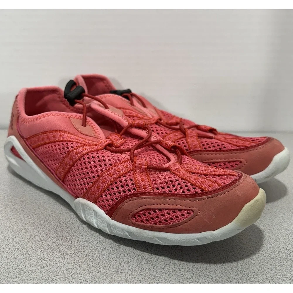 LANDS END Womens 7B Water Sport Mesh Slip-on Sneakers Pink Bungee‎ Drawstring